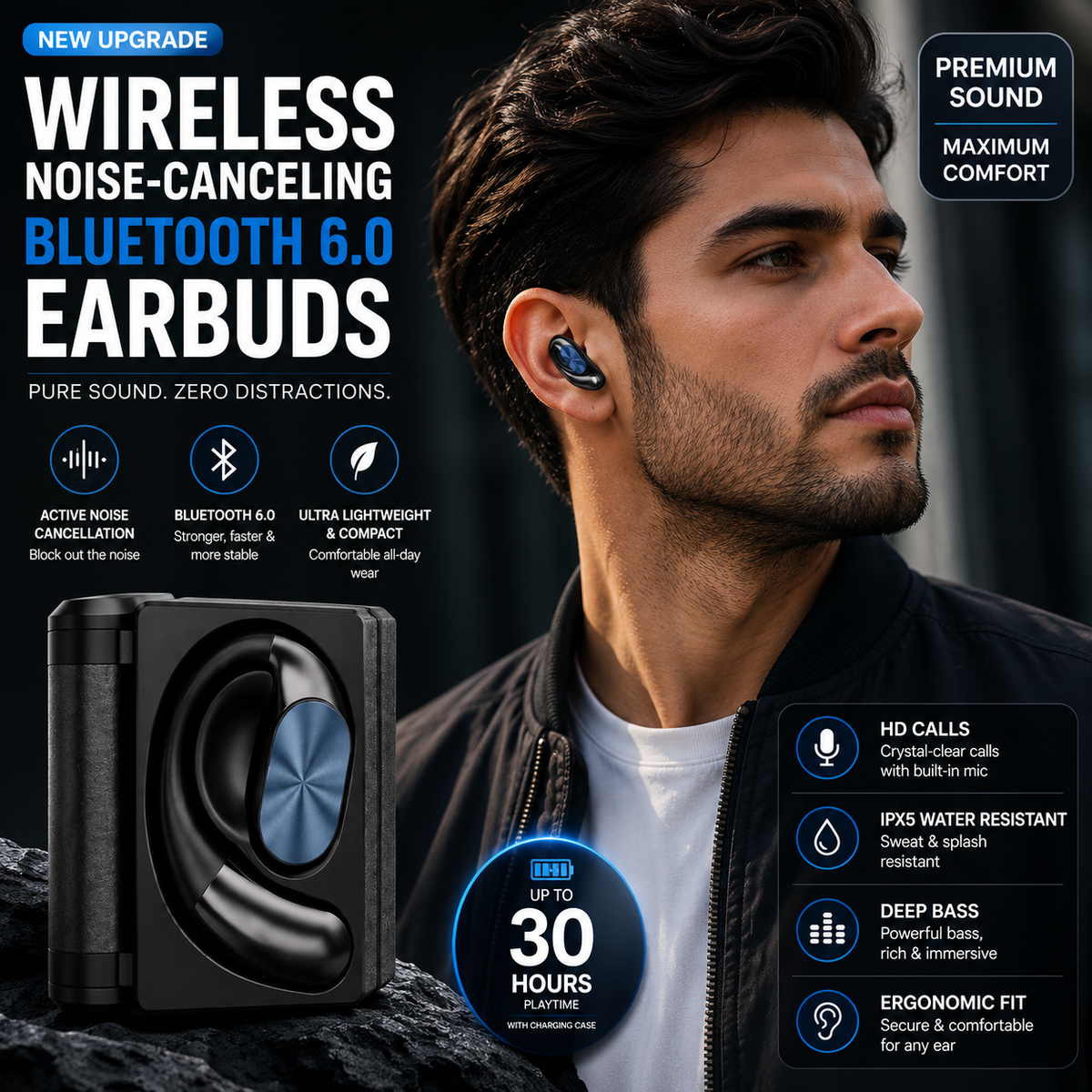 Wireless Noise-Canceling Bluetooth 6.0 Earbuds