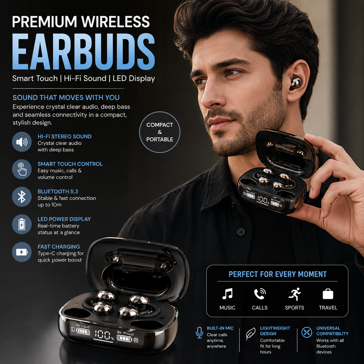 6.0 Clip-On & In-Ear Wireless Earbuds