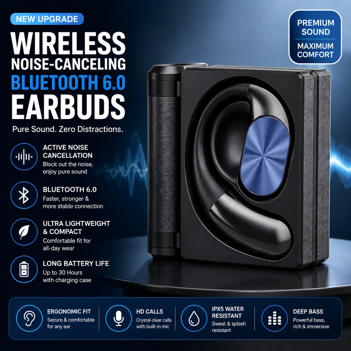 Wireless Noise-Canceling Bluetooth 6.0 Earbuds