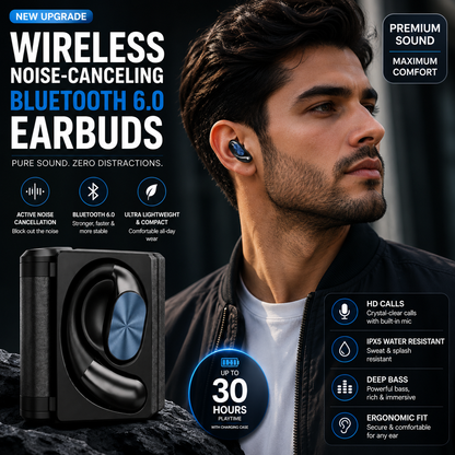 Wireless Noise-Canceling Bluetooth 6.0 Earbuds