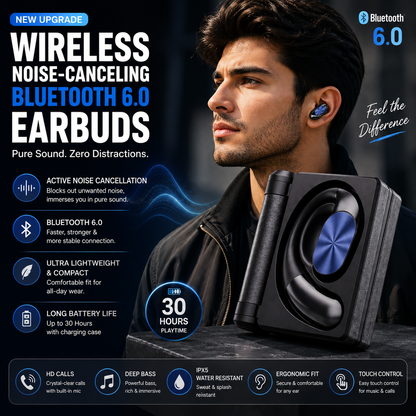 Wireless Noise-Canceling Bluetooth 6.0 Earbuds